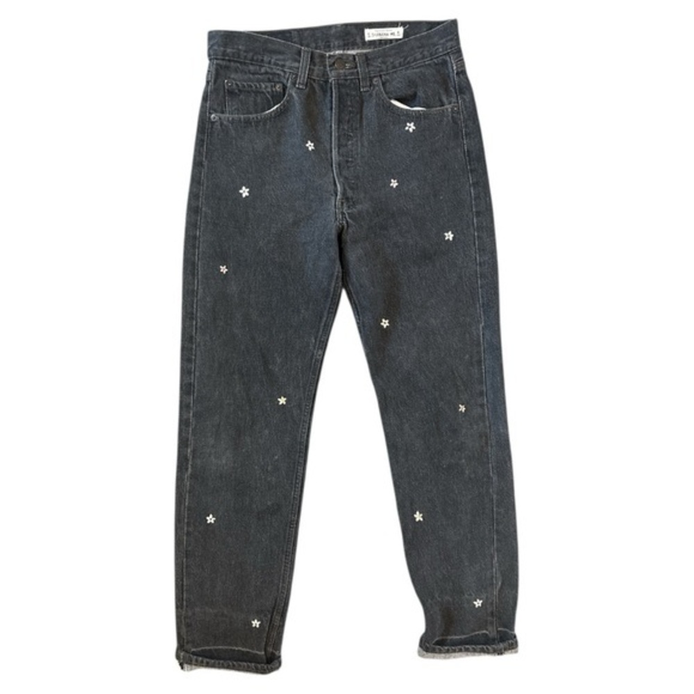 SHANANA MIL Vintage Upcycled Levi’s Daisy Embroidered Jeans in Black Size 30